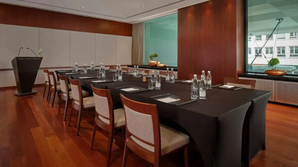 Boardroom with a long meeting table at the Park Hyatt Zurich